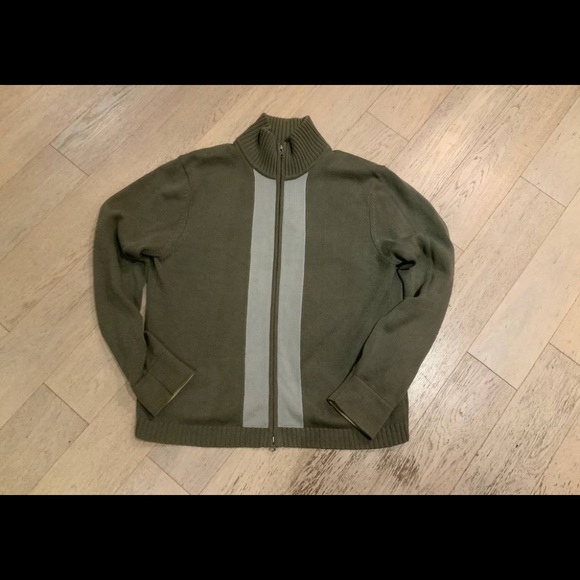 Green/Grey Club Monaco Full-Zip Sweater (Mens Large) - Picture 1 of 5